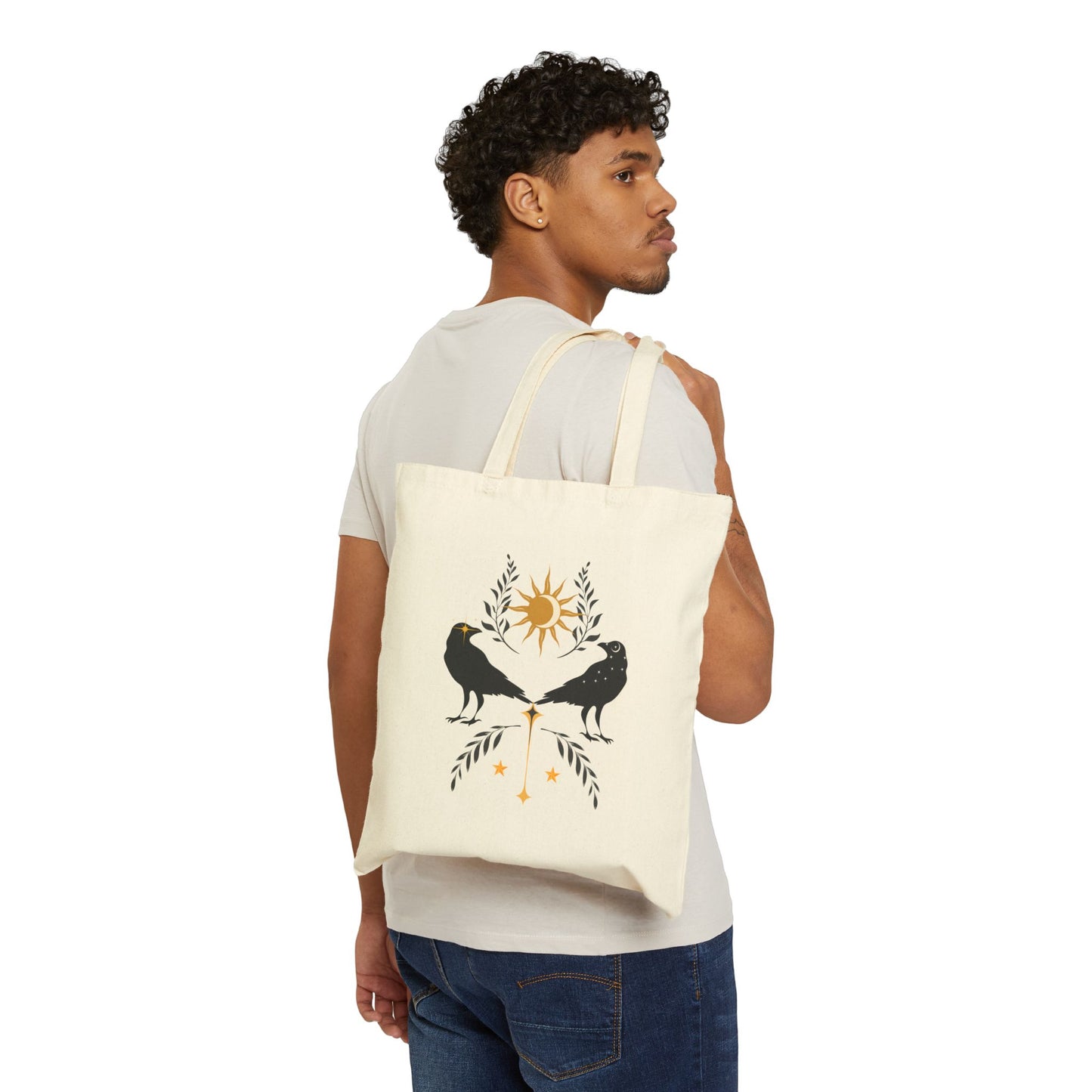 Sun Moon Crow Cotton Canvas Tote Bag