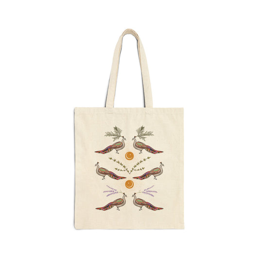 Peacock & Herbs Cotton Canvas Tote Bag