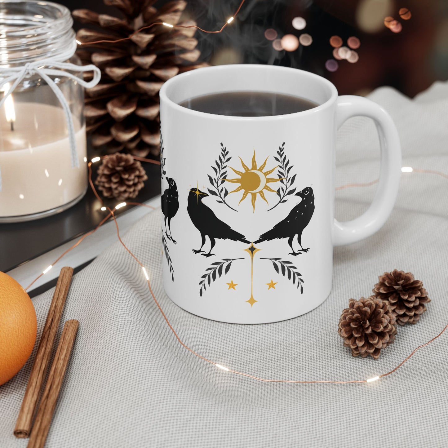 Sun Moon Raven Ceramic Mug, (11oz, 15oz)