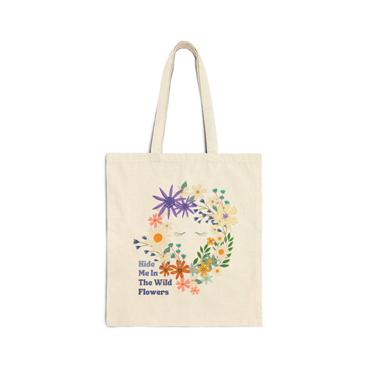 Wild Flowers Neutral Cotton Canvas Tote Bag