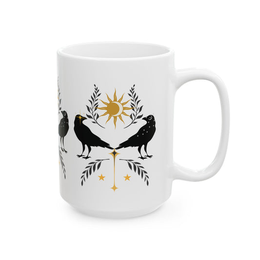 Sun Moon Raven Ceramic Mug, (11oz, 15oz)