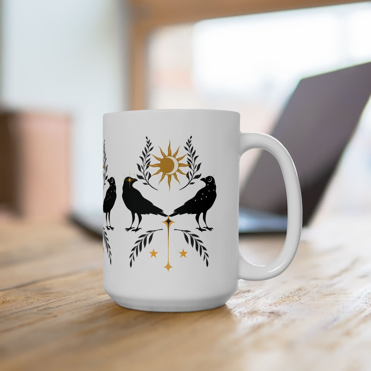 Sun Moon Raven Ceramic Mug, (11oz, 15oz)