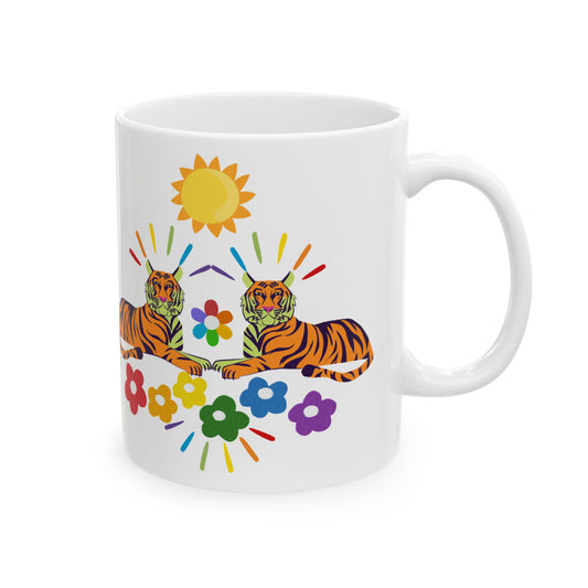 Tiger Flower Ceramic Mug, (11oz, 15oz)