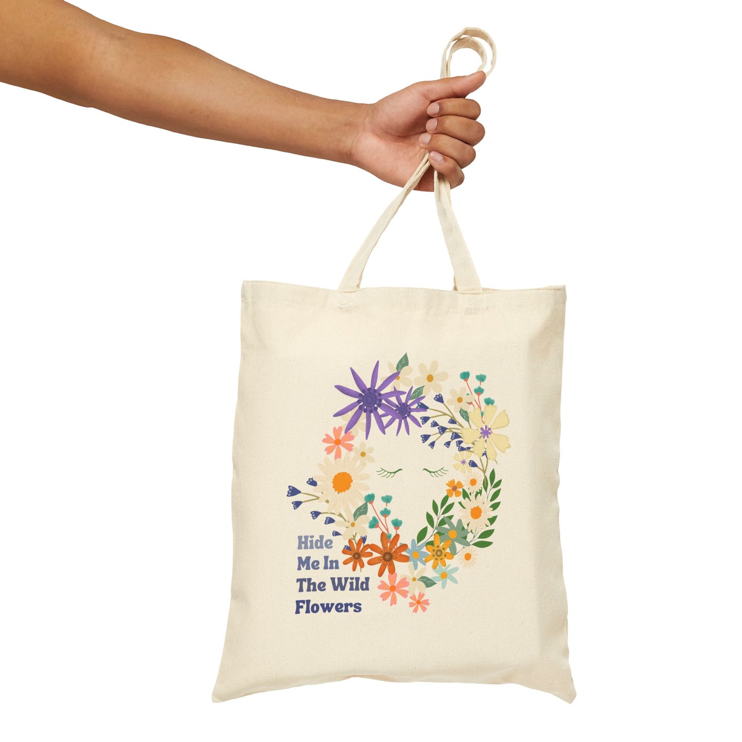 Wild Flowers Neutral Cotton Canvas Tote Bag