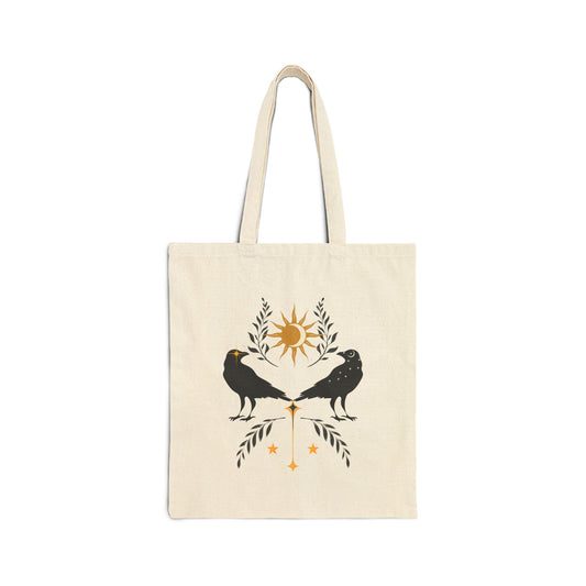 Sun Moon Crow Cotton Canvas Tote Bag