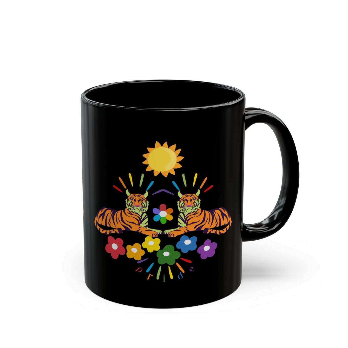 Tiger Flower Black Mug (11oz, 15oz)