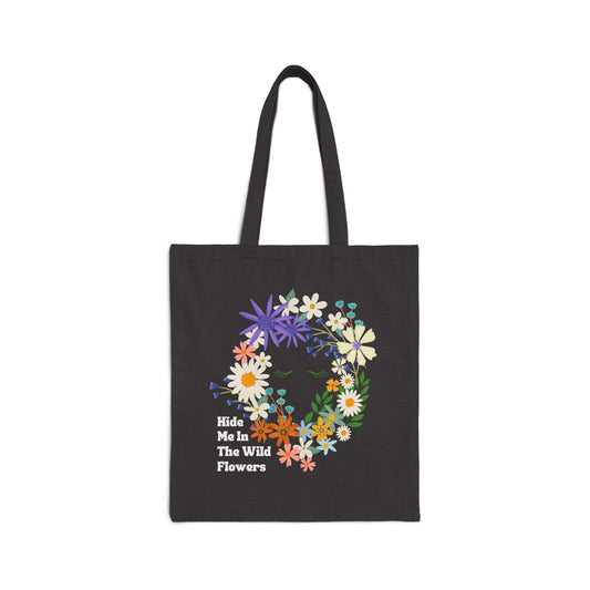 Wild Flowers Black Cotton Canvas Tote Bag