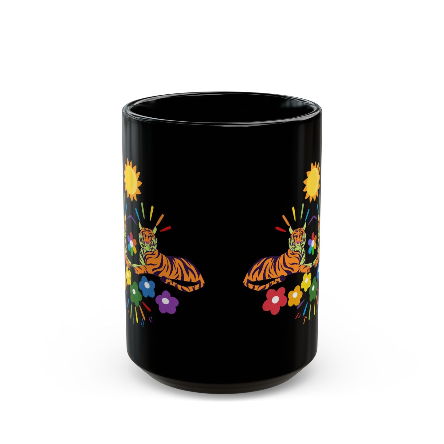 Tiger Flower Black Mug (11oz, 15oz)